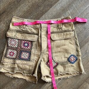 Free People Tan Cargo Shorts with Embroidery